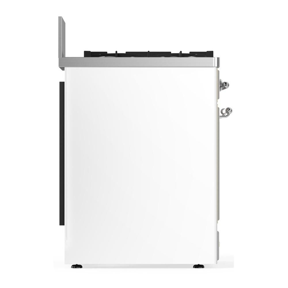 ILVE UM30QNR3WHCLP Majestic III 30 inch Dual Fuel Range with 5 Black Brass Burners, Dual Function Burner up to 25,000 BTU (Liquid Propane, Solid Door, White, Chrome)