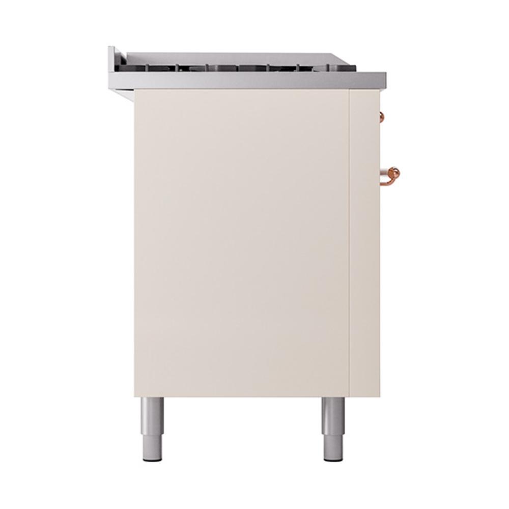 ILVE UN60FSQNMPAWP Nostalgie II Noblesse 60 inch Dual Fuel Range (7 Sealed Burners + Griddle + French Top, Natural Gas, Solid Door, Antique White, Copper)