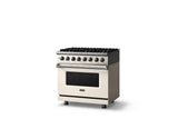 36"W. Dual Fuel Range (Burner: 6b, Finish: Pure White, Trim: Polished Chrome, Fuel: Natural Gas)