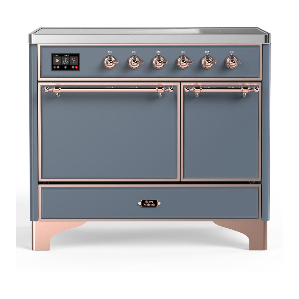ILVE UMDIB40QNR3BGP Majestic III 40 inch Induction Range with 6 Elements, 3.82 cu. ft. Total Oven Capacity (Solid Door, Blue Grey, Copper)