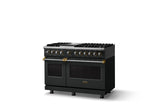 48"W. Dual Fuel Range (Burner: 6g, Finish: Antique Bronze, Trim: Brushed Brass, Fuel: Natural Gas)