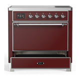 ILVE UMIB36QNR3BUC Majestic III 36 inch Induction Range with 6 Elements, 3.5 cu. ft. Total Oven Capacity (Solid Door, Burgundy, Chrome)