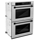 ZLINE 30 in. Autograph Edition Professional True Convection Double Wall Oven with Air Fry and Self Clean in DuraSnow' Stainless Steel with Matte Black Handles (WADSZ-30-MB)