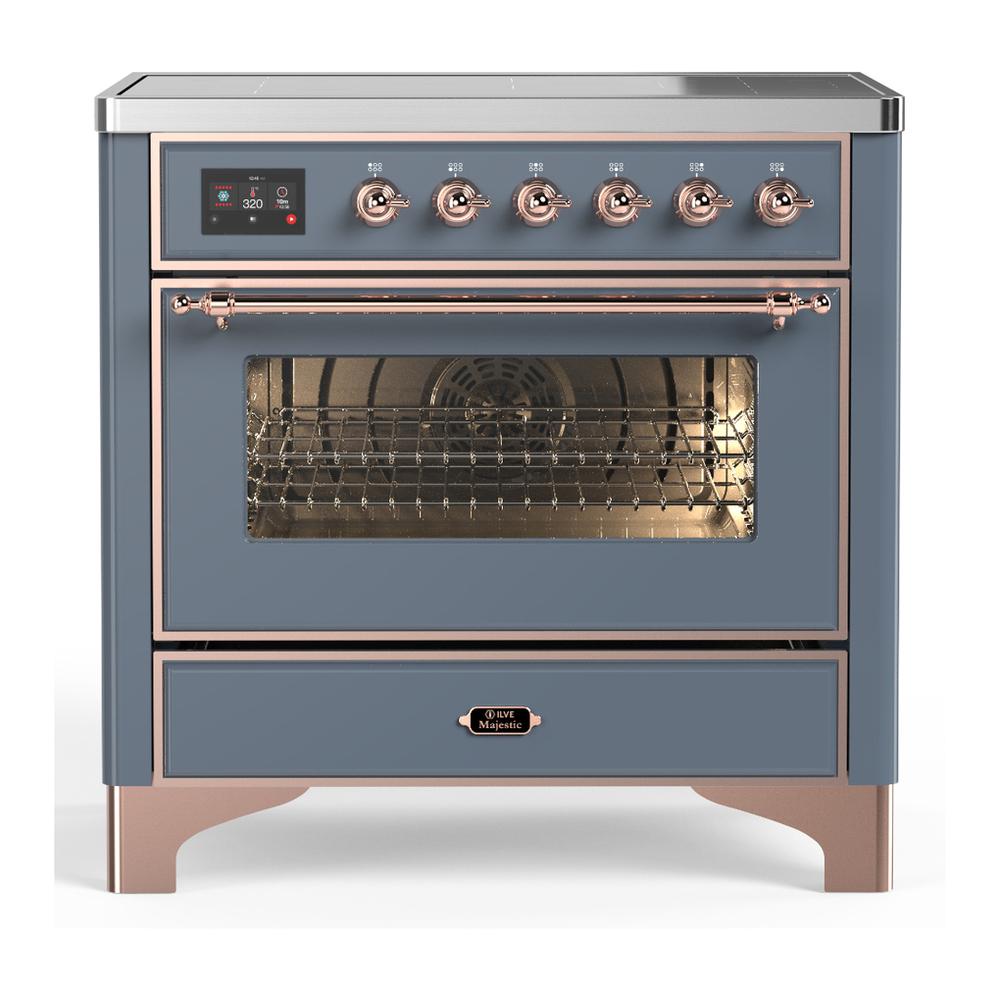 ILVE UMIB36NR3BGP Majestic III 36 inch Induction Range with 6 Elements, 3.5 cu. ft. Total Oven Capacity (Triple Glass Door, Blue Grey, Copper)