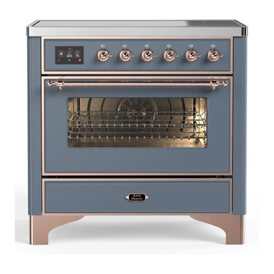 ILVE UMIB36NR3BGP Majestic III 36 inch Induction Range with 6 Elements, 3.5 cu. ft. Total Oven Capacity (Triple Glass Door, Blue Grey, Copper)
