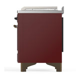 ILVE UM48FSQNR3BUBLP Majestic III 48 inch Dual Fuel Range with 5 Black Brass Burners, Griddle and French Top, Dual Function Burner up to 25,000 BTU (Liquid Propane, Solid Door, Burgundy, Burnished)