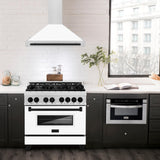 ZLINE 36 in. Autograph Edition Convertible Fingerprint Resistant DuraSnow Stainless Steel Range Hood with White Matte Shell and Champagne Bronze Handle (KB4SNZ-WM36-CB) [Color: Matte Black Accents]
