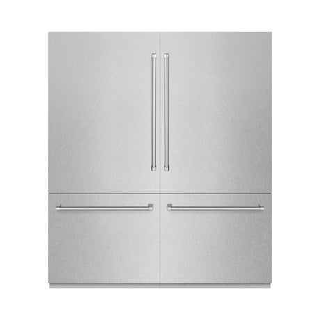 ZLINE 72 in. 39.6 cu. ft. French Door Built-In Bottom Freezer Refrigerator with Water Dispensers and Ice Makers in DuraSnow' Stainless Steel with Graphite Gray Interior (GRBIT-SN-72)