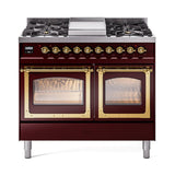 ILVE UND40FNMPBUG Nostalgie II Noblesse 40 inch Dual Fuel Range (Natural Gas, Triple Glass Door, Burgundy, Brass)