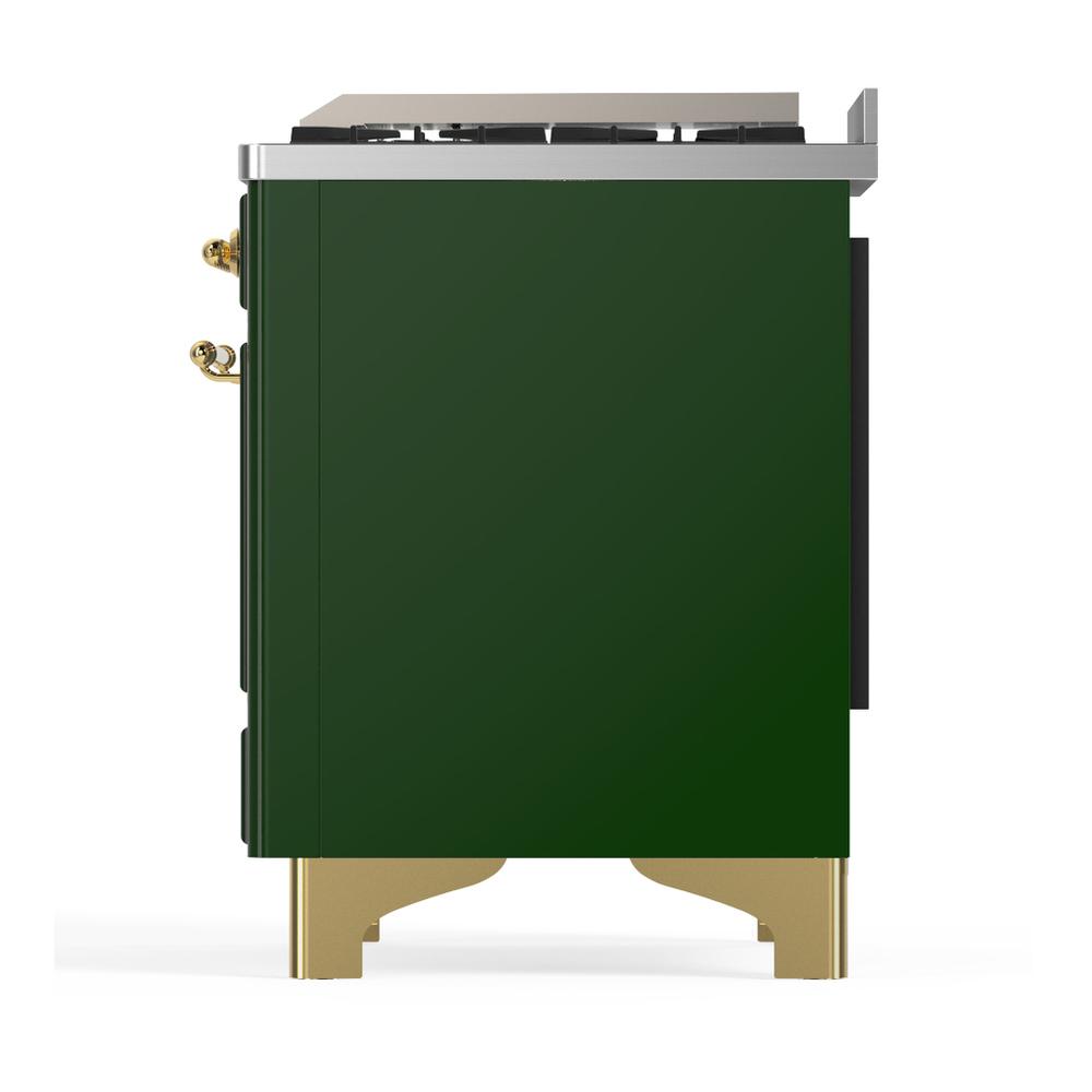 ILVE UM60FSQNR3EGGLP Majestic III 60 inch Dual Fuel Range with 7 Burners, Griddle and French Top, Dual Function Burner with up to 25,000 BTU (Liquid Propane, Solid Door, Emerald Green, Brass)