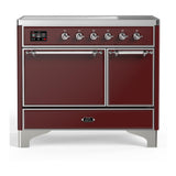 ILVE UMDIB40QNR3BUC Majestic III 40 inch Induction Range with 6 Elements, 3.82 cu. ft. Total Oven Capacity (Solid Door, Burgundy, Chrome)