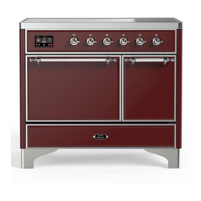 ILVE UMDIB40QNR3BUC Majestic III 40 inch Induction Range with 6 Elements, 3.82 cu. ft. Total Oven Capacity (Solid Door, Burgundy, Chrome)