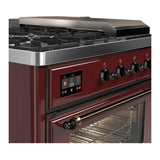 ILVE UM48FSNR3BUBLP Majestic III 48 inch Dual Fuel Range with 5 Black Brass Burners, Griddle and French Top, Dual Function Burner up to 25,000 BTU (Liquid Propane, Triple Glass Door, Burgundy, Burnished)