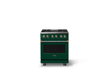 30"W. Dual Fuel Range (Finish: Ivy, Trim: Brushed Brass, Fuel: Natural Gas)
