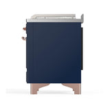 ILVE UM48FSQNR3MBPLP Majestic III 48 inch Dual Fuel Range with 5 Black Brass Burners, Griddle and French Top, Dual Function Burner up to 25,000 BTU (Liquid Propane, Solid Door, Midnight Blue, Copper)