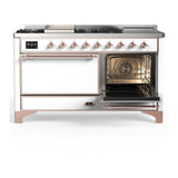 ILVE UM60FSQNR3WHP Majestic III 60 inch Dual Fuel Range with 7 Burners, Griddle and French Top, Dual Function Burner with up to 25,000 BTU (Natural Gas, Solid Door, White, Copper)