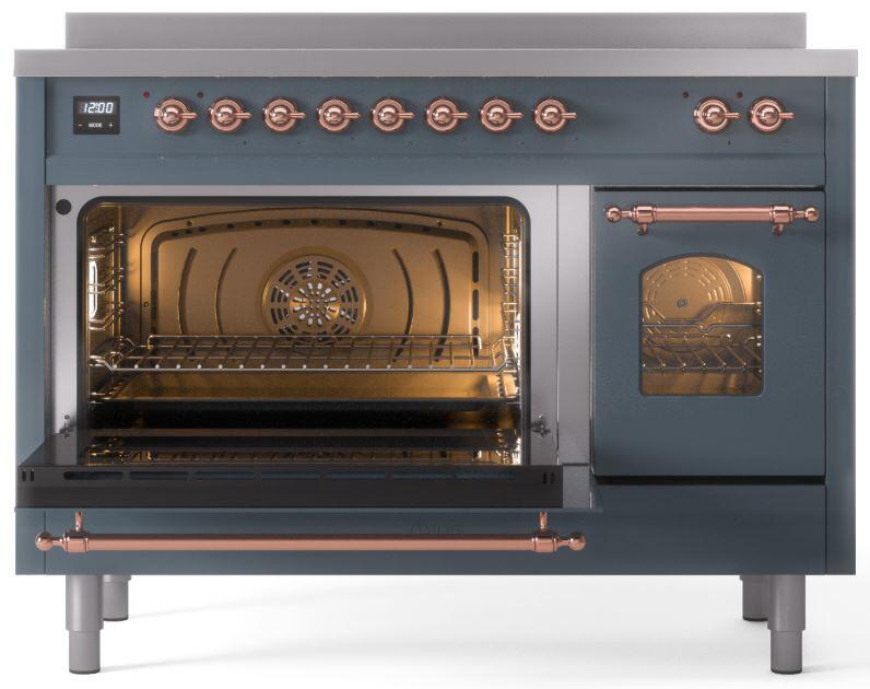 Nostalgie II 48 Inch Electric Freestanding Range in Blue Grey with Copper Trim