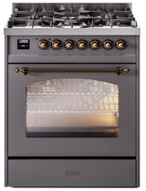 Nostalgie II 30 Inch Dual Fuel Natural Gas Freestanding Range in Matte Graphite with Bronze Trim