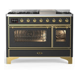 ILVE UM48FNR3MGG Majestic III 48 inch Dual Fuel Range with 8 Burners and Griddle, Dual Function Burner up to 25,000 BTU (Natural Gas, Triple Glass Door, Graphite Matte, Brass)