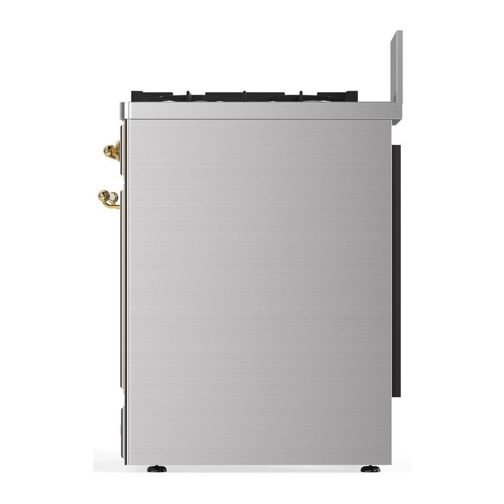 ILVE UM30NR3SSGLP Majestic III 30 inch Dual Fuel Range with 5 Black Brass Burners, Dual Function Burner up to 25,000 BTU (Liquid Propane, Triple Glass Door, Stainless Steel, Brass)