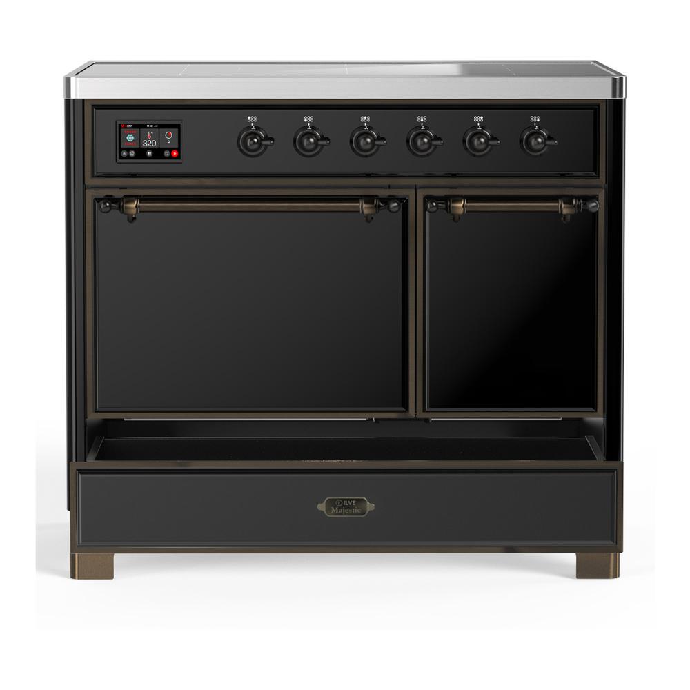 ILVE UMDIB40QNR3BKB Majestic III 40 inch Induction Range with 6 Elements, 3.82 cu. ft. Total Oven Capacity (Solid Door, Glossy Black, Burnished)