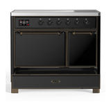 ILVE UMDIB40QNR3BKB Majestic III 40 inch Induction Range with 6 Elements, 3.82 cu. ft. Total Oven Capacity (Solid Door, Glossy Black, Burnished)