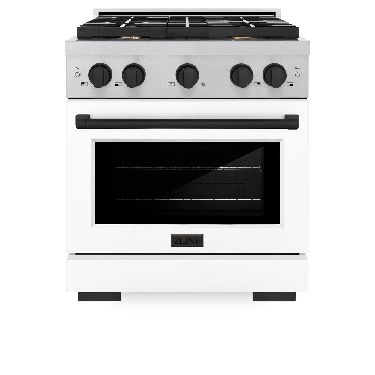 ZLINE Autograph Edition 30 in. 4.2 cu. ft. 4 Burner Gas Range with Convection Gas Oven in DuraSnow' Stainless Steel with White Matte Door and Matte Black Accents (SGRSZ-WM-30-MB)
