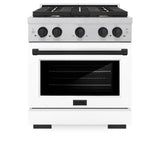 ZLINE Autograph Edition 30 in. 4.2 cu. ft. 4 Burner Gas Range with Convection Gas Oven in DuraSnow' Stainless Steel with White Matte Door and Matte Black Accents (SGRSZ-WM-30-MB)