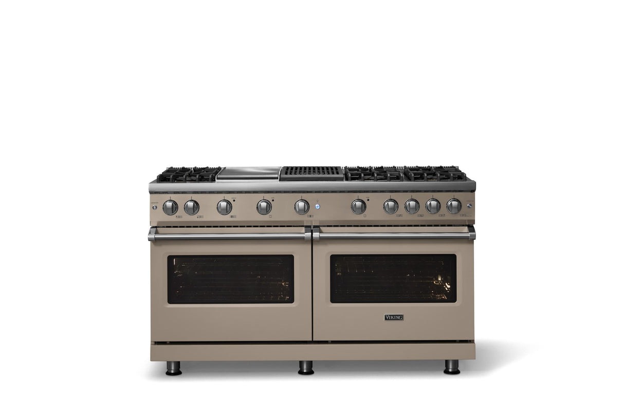 60"W. Sealed Burner Gas Range (Finish: Nantucket, Trim: Polished Chrome, Fuel: Natural Gas)