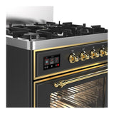 ILVE UM30NR3MGG Majestic III 30 inch Dual Fuel Range with 5 Black Brass Burners, Dual Function Burner up to 25,000 BTU (Natural Gas, Triple Glass Door, Graphite Matte, Brass)
