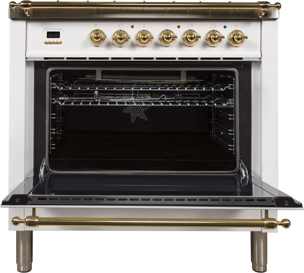 Nostalgie 36 Inch Gas Natural Gas Freestanding Range in White with Brass Trim
