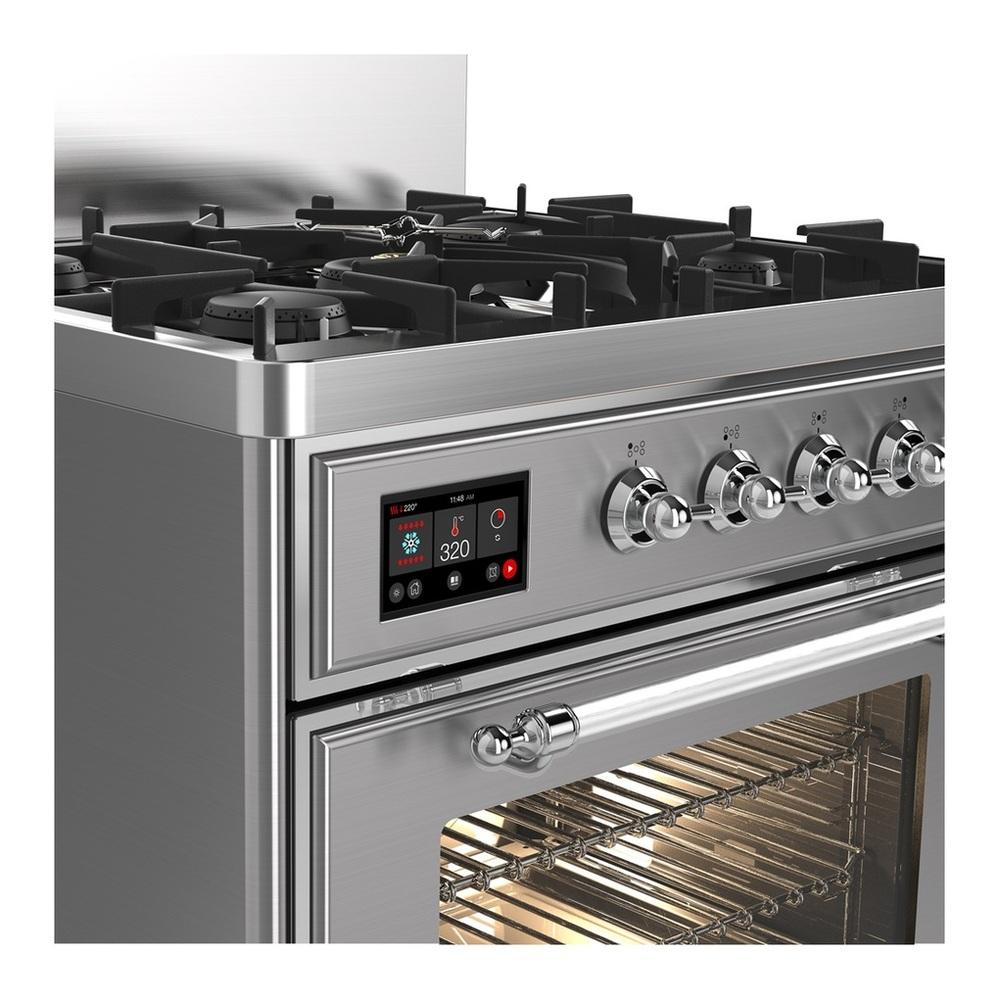 ILVE UM30NR3SSCLP Majestic III 30 inch Dual Fuel Range with 5 Black Brass Burners, Dual Function Burner up to 25,000 BTU (Liquid Propane, Triple Glass Door, Stainless Steel, Chrome)