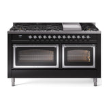 ILVE UN60FNMPBKC Nostalgie II Noblesse 60 inch Dual Fuel Range (9 Sealed Burners + Griddle, Natural Gas, Triple Glass Door, Glossy Black, Chrome)