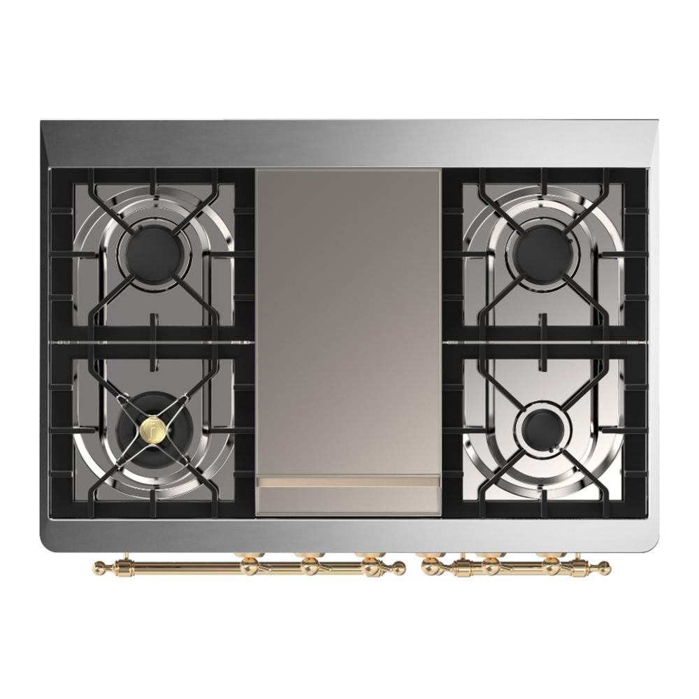 ILVE UMD40FNR3MBG Majestic III 40 inch Dual Fuel Range with 6 Burners and Griddle, Dual Function Burner up to 25,000 BTU (Natural Gas, Triple Glass Door, Midnight Blue, Brass)