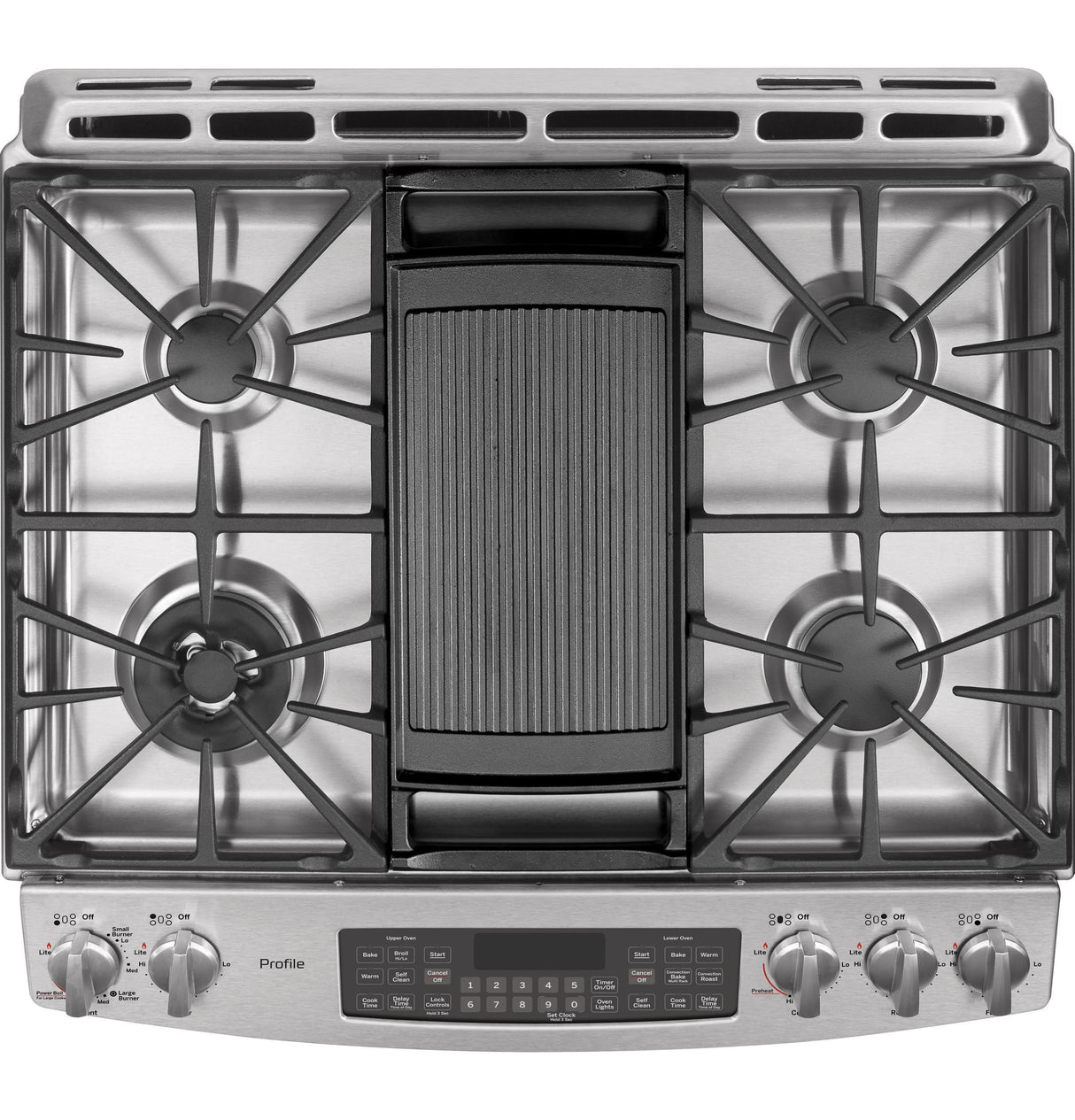 GE Profile™ Series 30" Slide-In Front Control Double Oven Gas Range