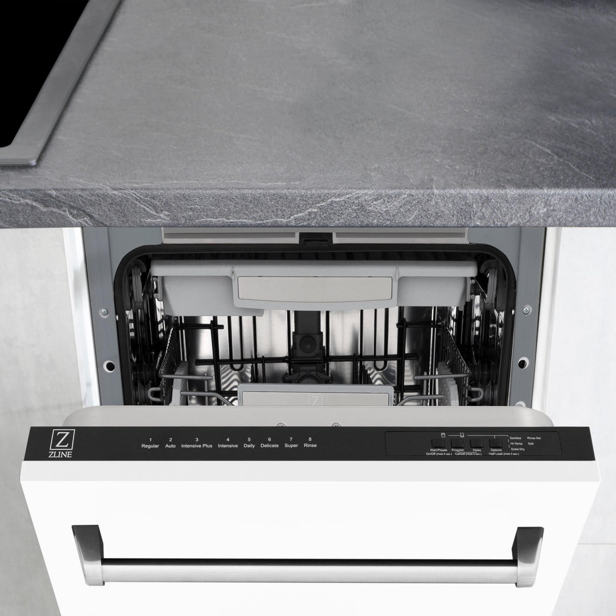 ZLINE 18" Tallac Series 3rd Rack Top Control Dishwasher with Traditional Handle, 51dBa [Color: White Matte]