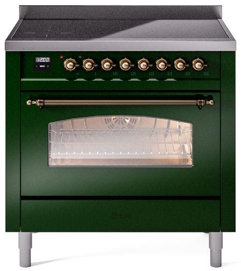 Nostalgie II 36 Inch Electric Freestanding Range in Emerald Green with Bronze Trim