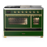 ILVE UM48FSNR3EGG Majestic III 48 inch Dual Fuel Range with 5 Black Brass Burners, Griddle and French Top, Dual Function Burner up to 25,000 BTU (Natural Gas, Triple Glass Door, Emerald Green, Brass)