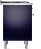 Nostalgie II 36 Inch Dual Fuel Natural Gas Freestanding Range in Blue with Brass Trim