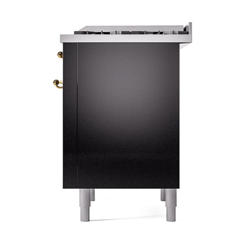 ILVE UN36FQNMPBKGLP Nostalgie II Noblesse 36 inch Dual Fuel Range (Liquid Propane, Solid Door, Glossy Black, Brass)