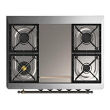 ILVE UM36FNR3BGB Majestic III 36 inch Dual Fuel Range with 6 Black Brass Burners and Griddle, Dual Function Burner up to 25,000 BTU (Triple Glass Door, Blue Grey, Burnished, Natural Gas)
