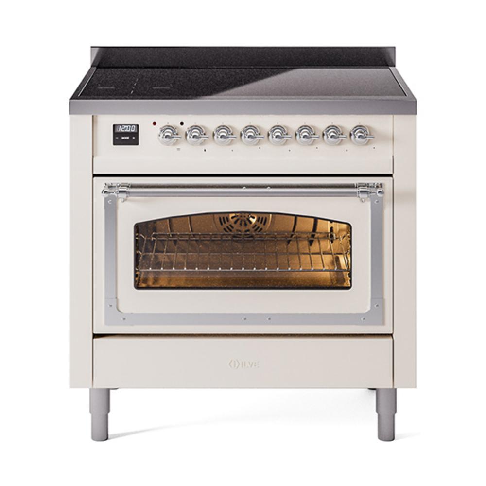 ILVE UNI366NMPAWC Nostalgie II Noblesse 36 inch Induction Range (Triple Glass Door, Antique White, Chrome)