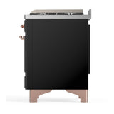 ILVE UM48FNR3BKPLP Majestic III 48 inch Dual Fuel Range with 8 Burners and Griddle, Dual Function Burner up to 25,000 BTU (Liquid Propane, Triple Glass Door, Glossy Black, Copper)