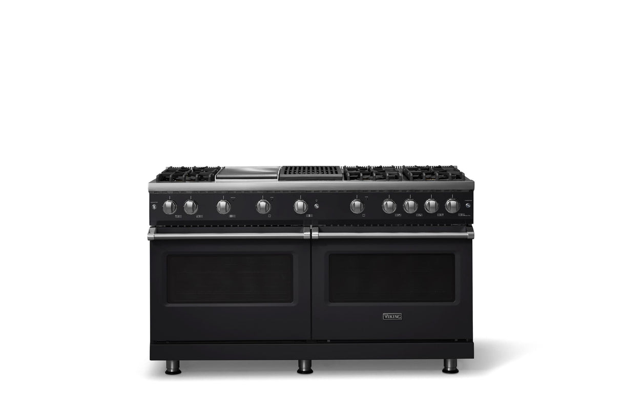 60"W. Sealed Burner Gas Range (Finish: Onyx, Trim: Polished Chrome, Fuel: Propane)