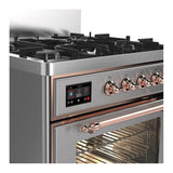 ILVE UM30NR3SSP Majestic III 30 inch Dual Fuel Range with 5 Black Brass Burners, Dual Function Burner up to 25,000 BTU (Natural Gas, Triple Glass Door, Stainless Steel, Copper)