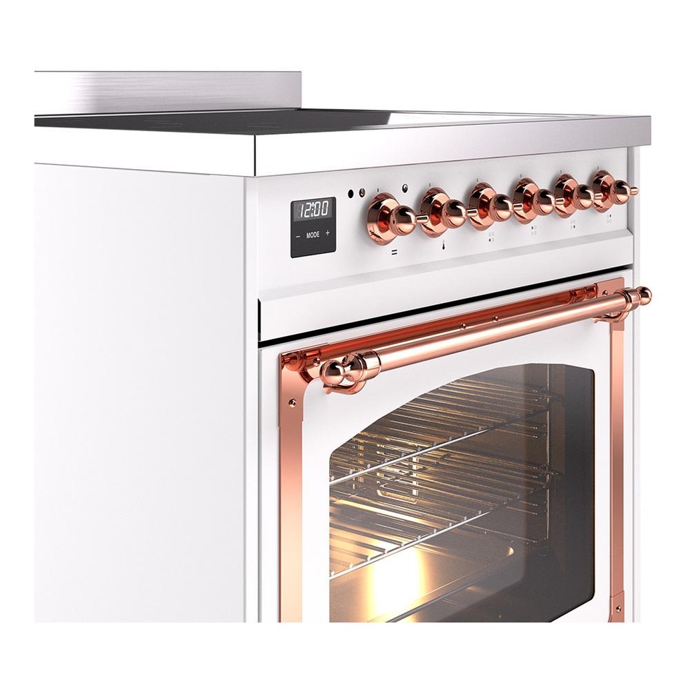 ILVE UNI304NMPWHP Nostalgie II Noblesse 30 inch Induction Range (Triple Glass Door, White, Copper)