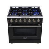 Forno Massimo 36-Inch Black Freestanding Gas Range, 6 Sealed Burners, Convection Oven, Energy Efficient