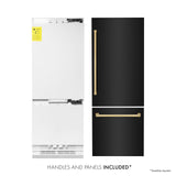 ZLINE 30" Autograph Edition 16.1 cu. ft. Built-in 2-Door Bottom Freezer Refrigerator with Internal Water and Ice Dispenser in Black Stainless Steel with Polished Gold Accents (RBIVZ-BS-30-G)
