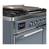 ILVE UMD40FQNR3BGC Majestic III 40 inch Dual Fuel Range with 6 Burners and Griddle, Dual Function Burner up to 25,000 BTU (Natural Gas, Solid Door, Blue Grey, Chrome)