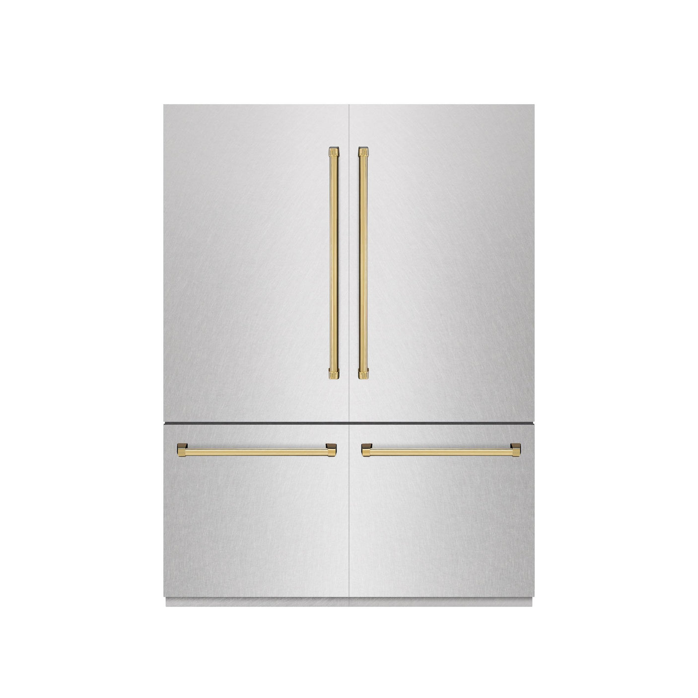 ZLINE Autograph Edition 60 in. 32.2 cu. ft. French Door Built-In Bottom Freezer Refrigerator with Water Dispenser and Ice Maker in DuraSnow' Stainless Steel with Graphite Gray Interior and Polished Gold Accents (GRBIVZ-SN-60-G)